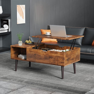 Modern Lift-Top Center Table with Hidden Storage & Side Shelves | Mango Wood