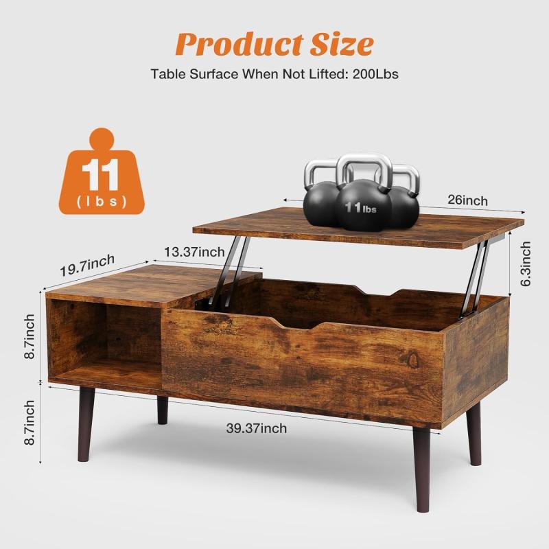 Modern Lift-Top Center Table with Hidden Storage & Side Shelves | Mango Wood