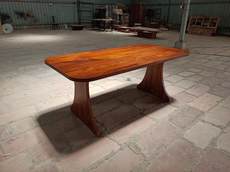 Acacia Wood Dining Table | Minimal Sleek Design with Wooden Legs | 6-Seater | Dining Room