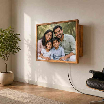 Fold-Down Wall Mounted Desk with Personalised Photo Frame in Acacia Wood