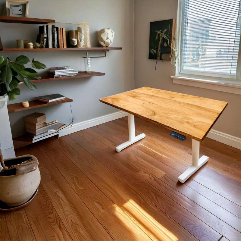 Timber Rise Height adjustable Straight Edge office desk | Electric adjustable desk