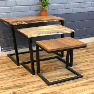 RusticNest Live Edge Nesting Coffee Tables Set of 3 - Live Edge Solid Wood | Neo-Rustic Style