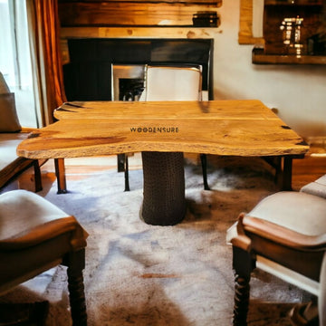 Rustic River Tree Trunk Live Edge Dining Table with Minimal Epoxy | Tree Trunk Base Dining Table