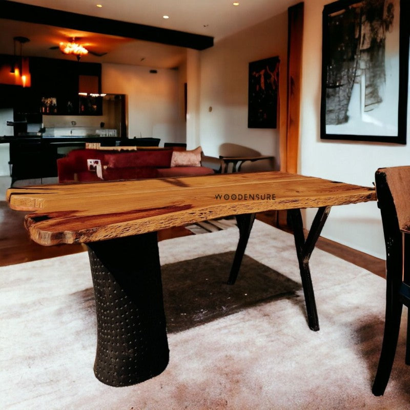 Rustic River Tree Trunk Live Edge Dining Table with Minimal Epoxy | Tree Trunk Base Dining Table