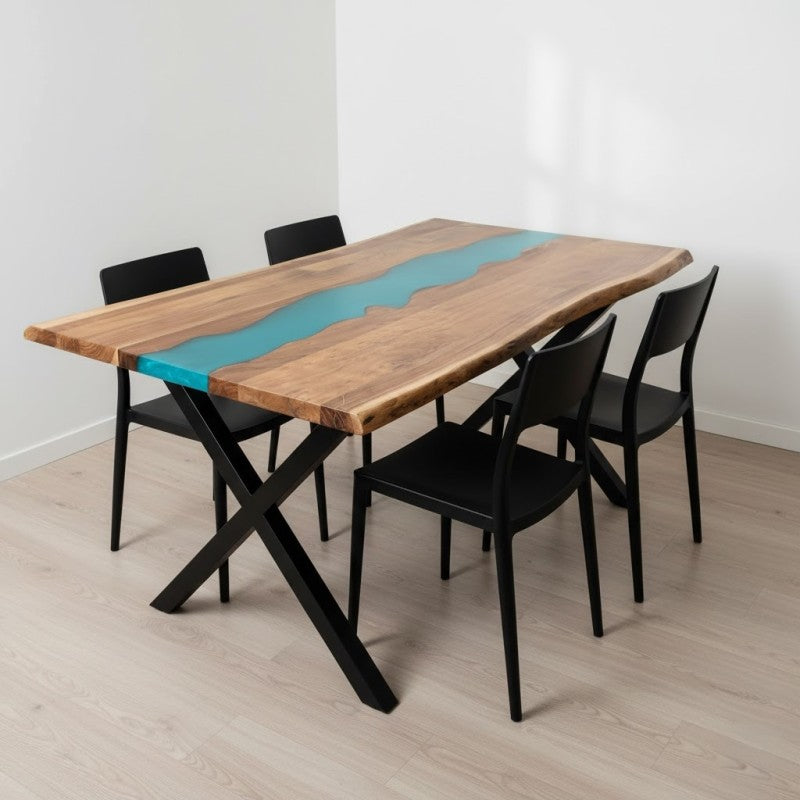 Minimal 6 Seater Dining Table – Epoxy Resin & Wood