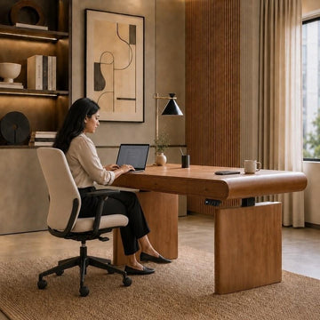 Mid-Century Electric Height Adjustable Standing Desk with Charging & Storage for Home Office