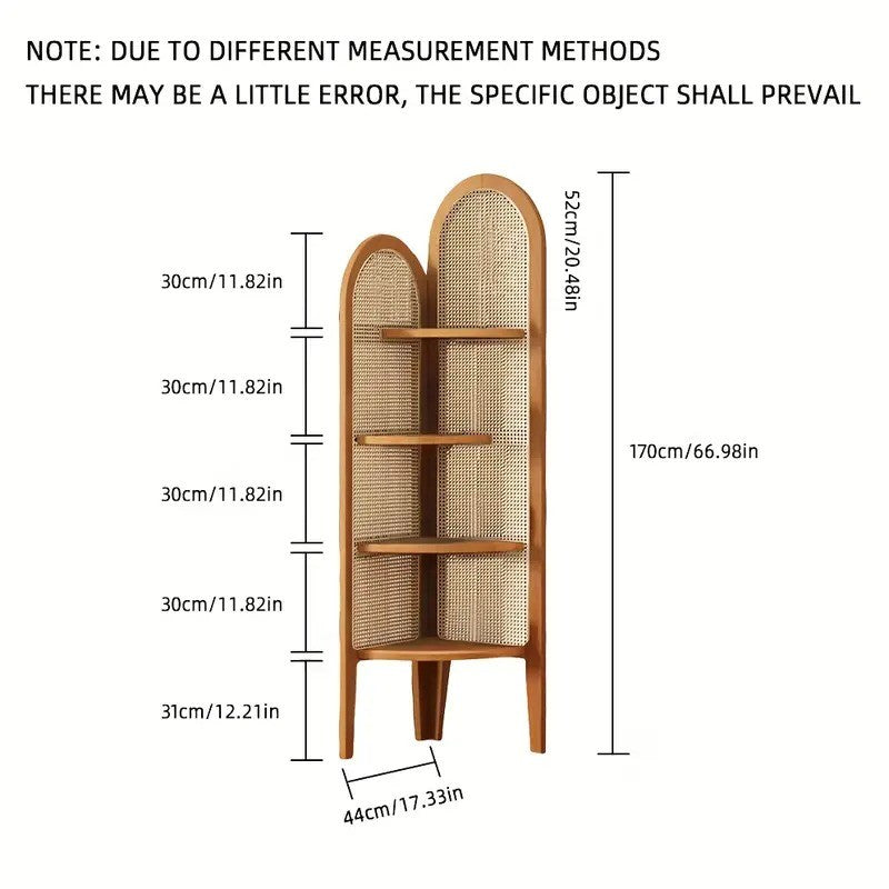 Acacia Wood Cane Corner Shelf with Wooden Shelves | Triangle 4 Storage