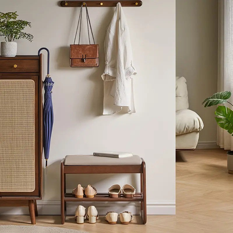 Modern Acacia Wood Entryway Shoe Rack/Bench with Cushioned Seat
