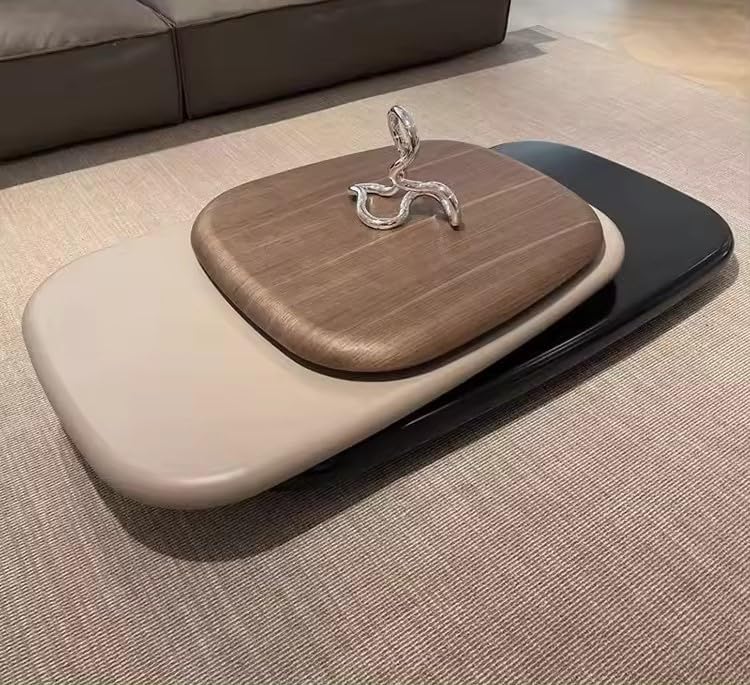Italian Minimalist Solid Wood Rotating Coffee Table - Pebble Shape