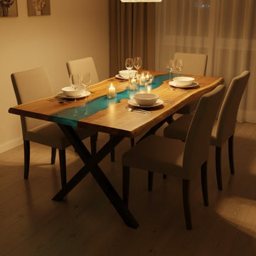Minimal 6 Seater Dining Table – Epoxy Resin & Wood