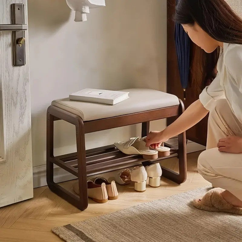 Modern Acacia Wood Entryway Shoe Rack/Bench with Cushioned Seat