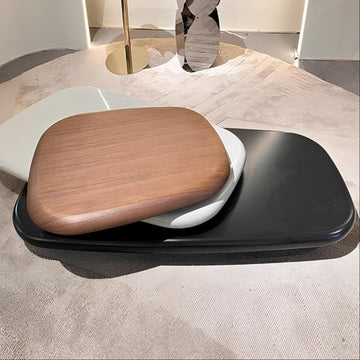 Italian Minimalist Solid Wood Rotating Coffee Table - Pebble Shape